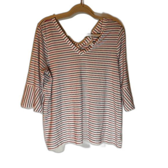 J. Jill Tops - J. Jill Patriotic Casual White/Red/Blue Stripe V Front & Back 3/4 Sleeve Top L